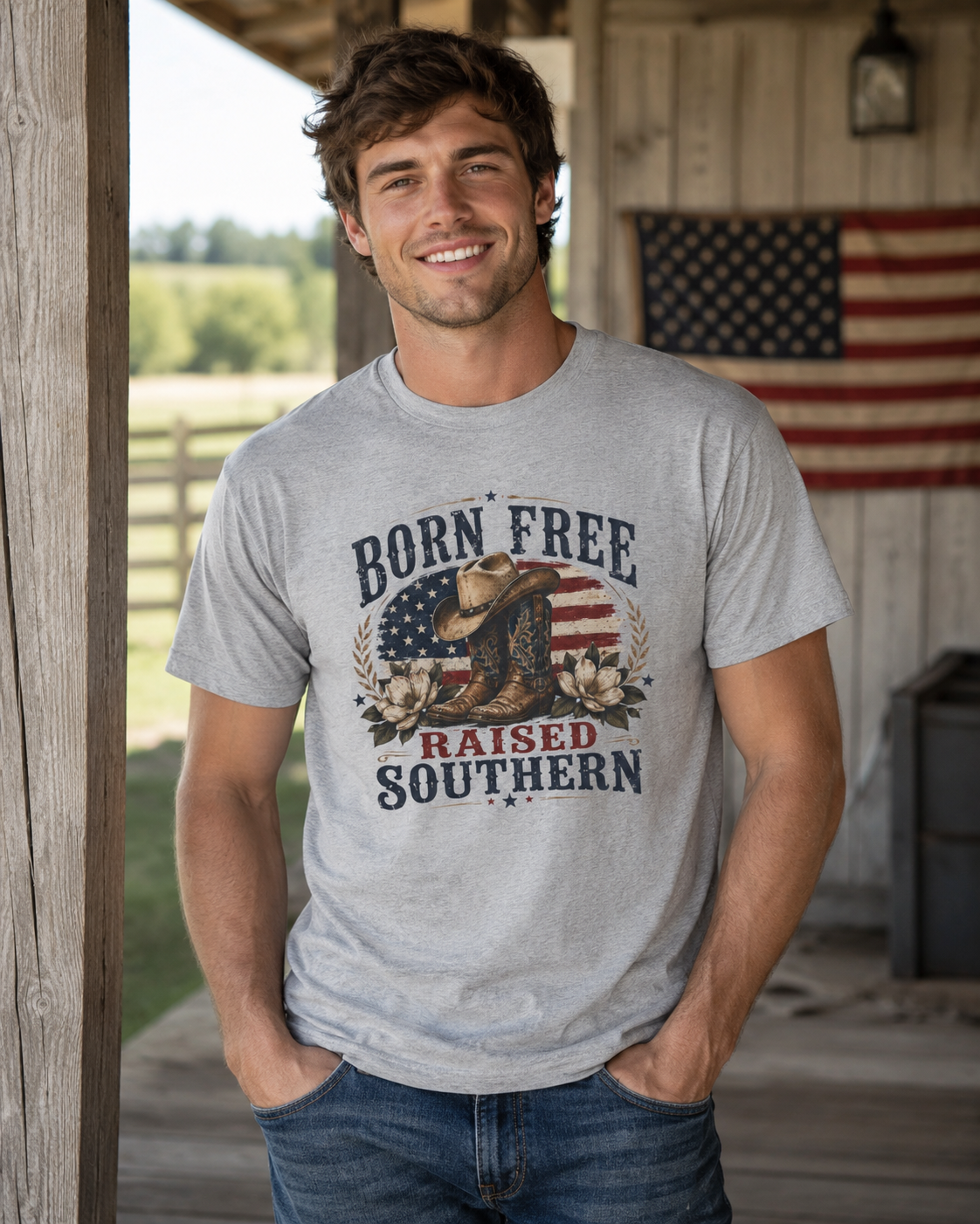 Born Free Raised Southern Tee | Southern Pride Graphic Shirt