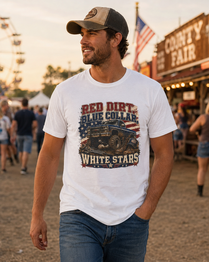 "Red Dirt Blue Collar White Stars" Tee