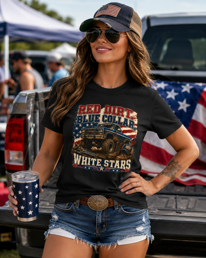 "Red Dirt Blue Collar White Stars" Tee
