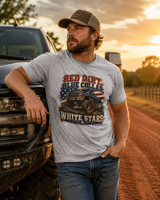 "Red Dirt Blue Collar White Stars" Tee