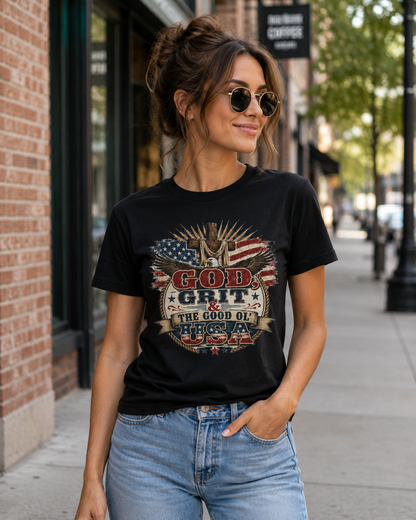 "God, Grit & The Good Ol' USA" - American T-Shirt