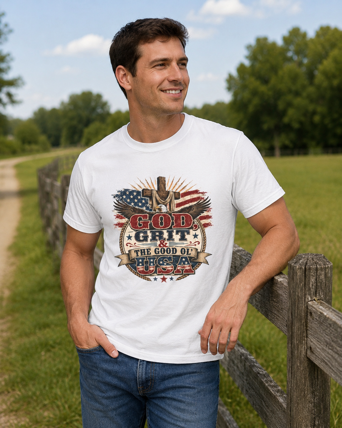 "God, Grit & The Good Ol' USA" - American T-Shirt